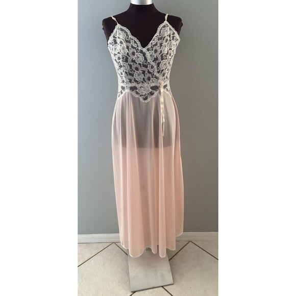 Vintage Adonna Nightgown Size M Pink Sheer Satiny Negligee Lace Fairy Whimsy* - Picture 2 of 16